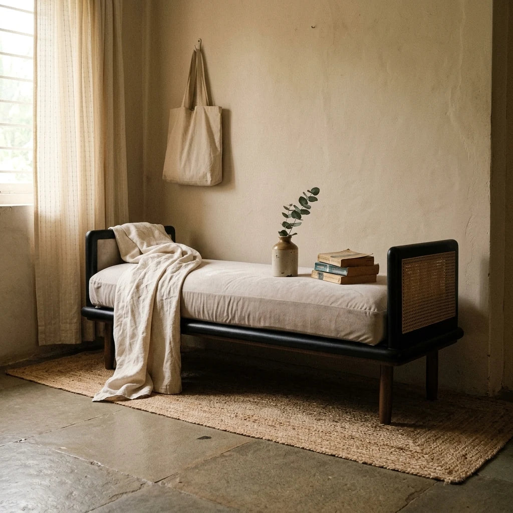 Arca - Rattan Bench and Ottomans — lifestyle
