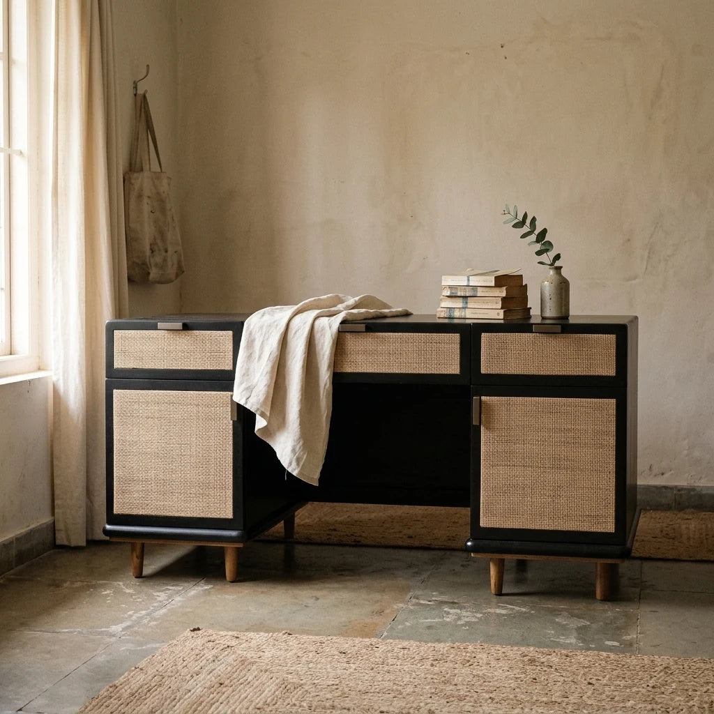 Borbo - Rattan Office Table — lifestyle
