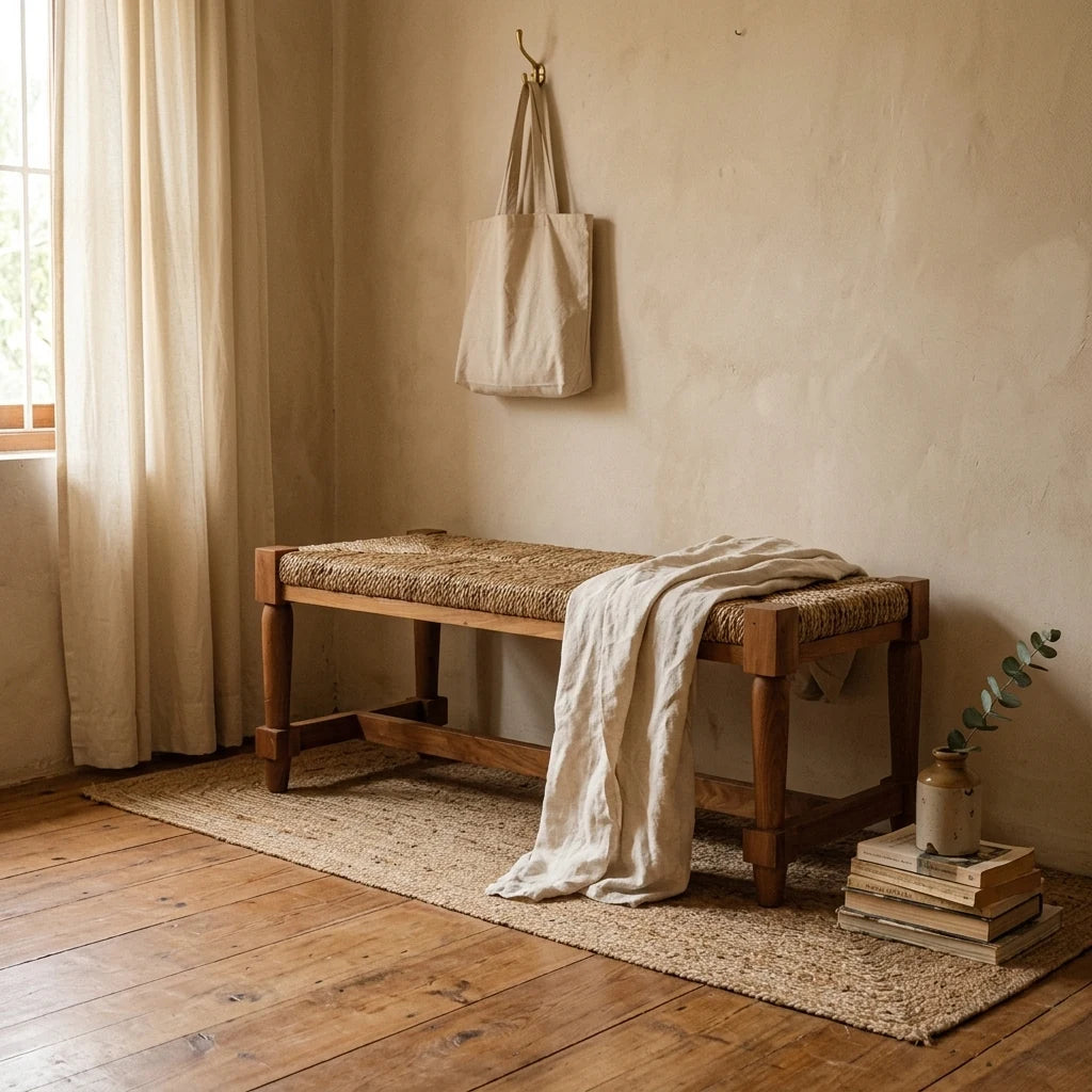 Rhaps - Banana Fiber Bench and Ottomans — lifestyle