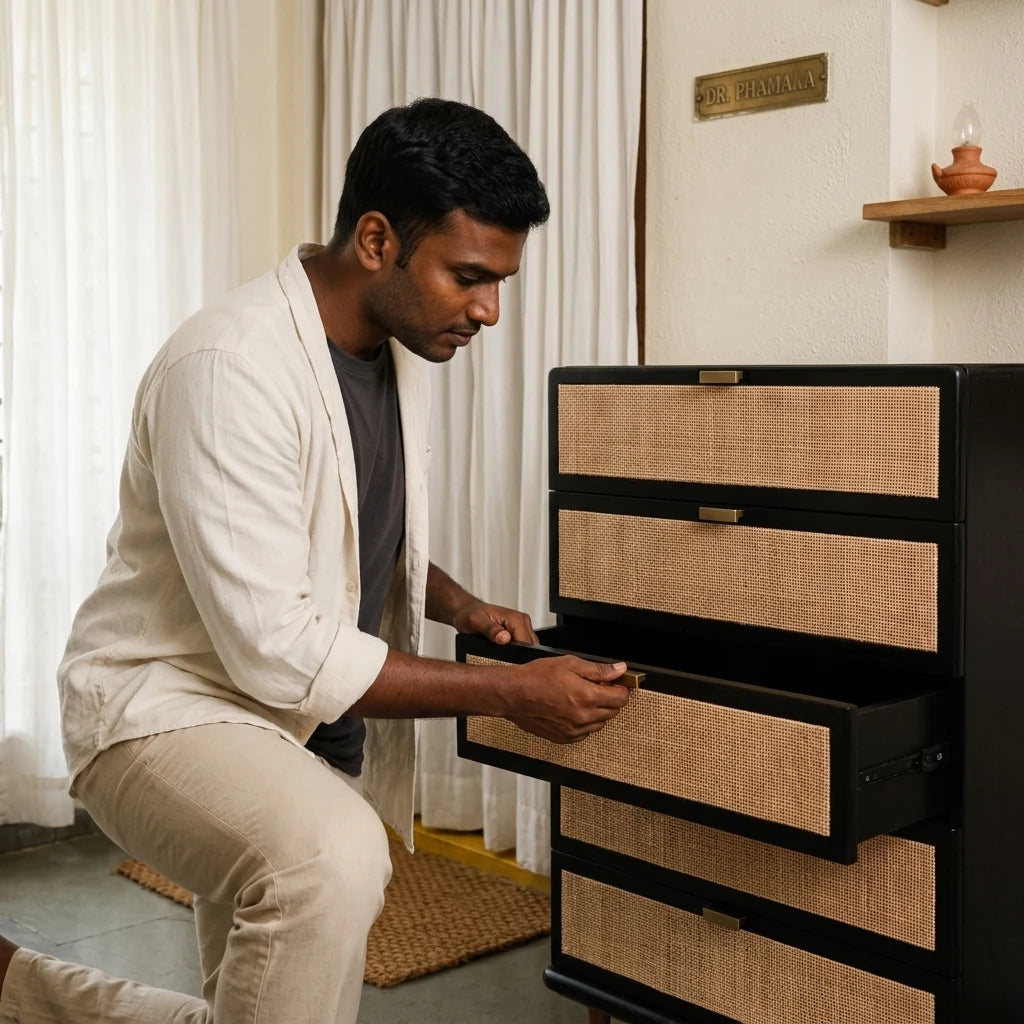 Paru - Rattan Drawers — in use