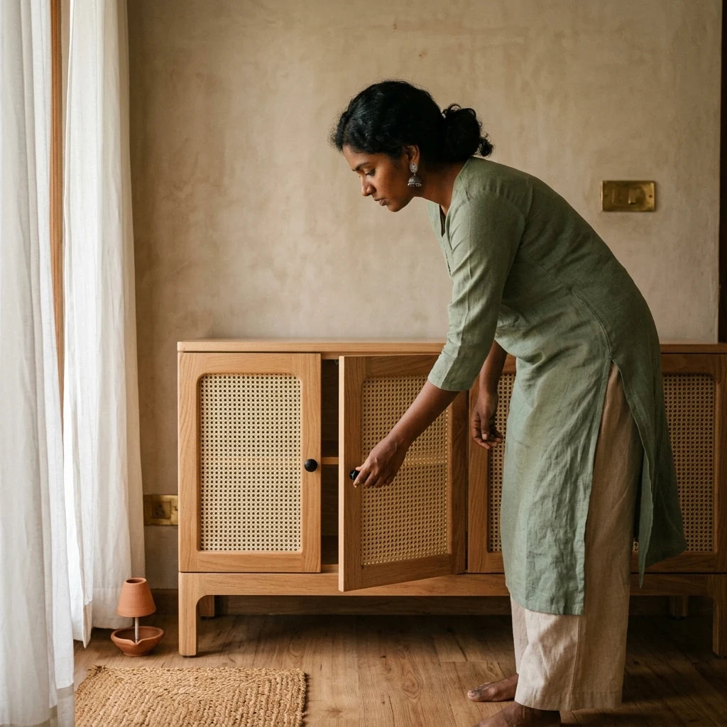 Puhar - Rattan Cabinet — in use
