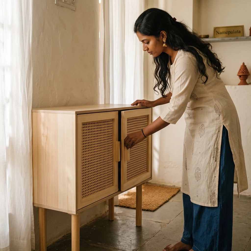 Ujj - Rattan Cabinet — in use