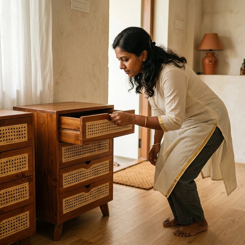 Pineova - Rattan Drawers — in use