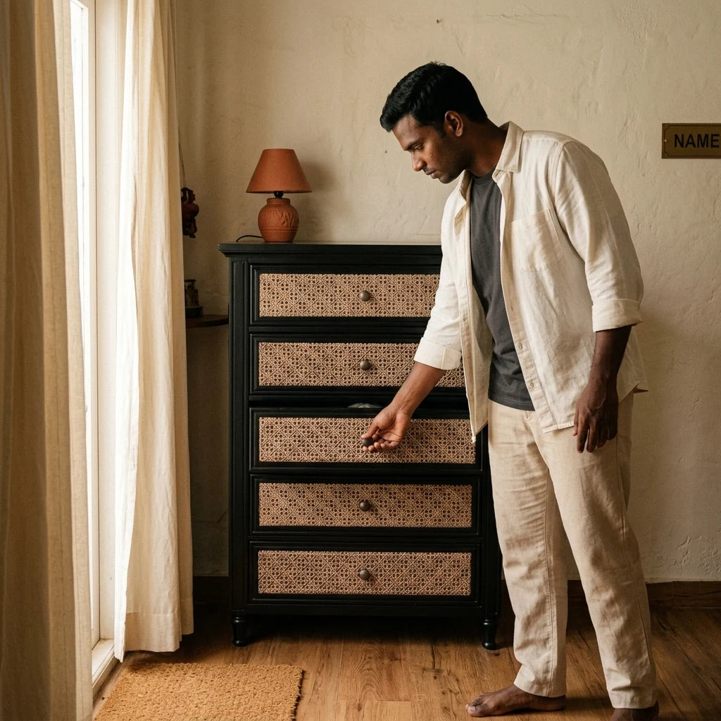 Iyar - Rattan Drawers — in use