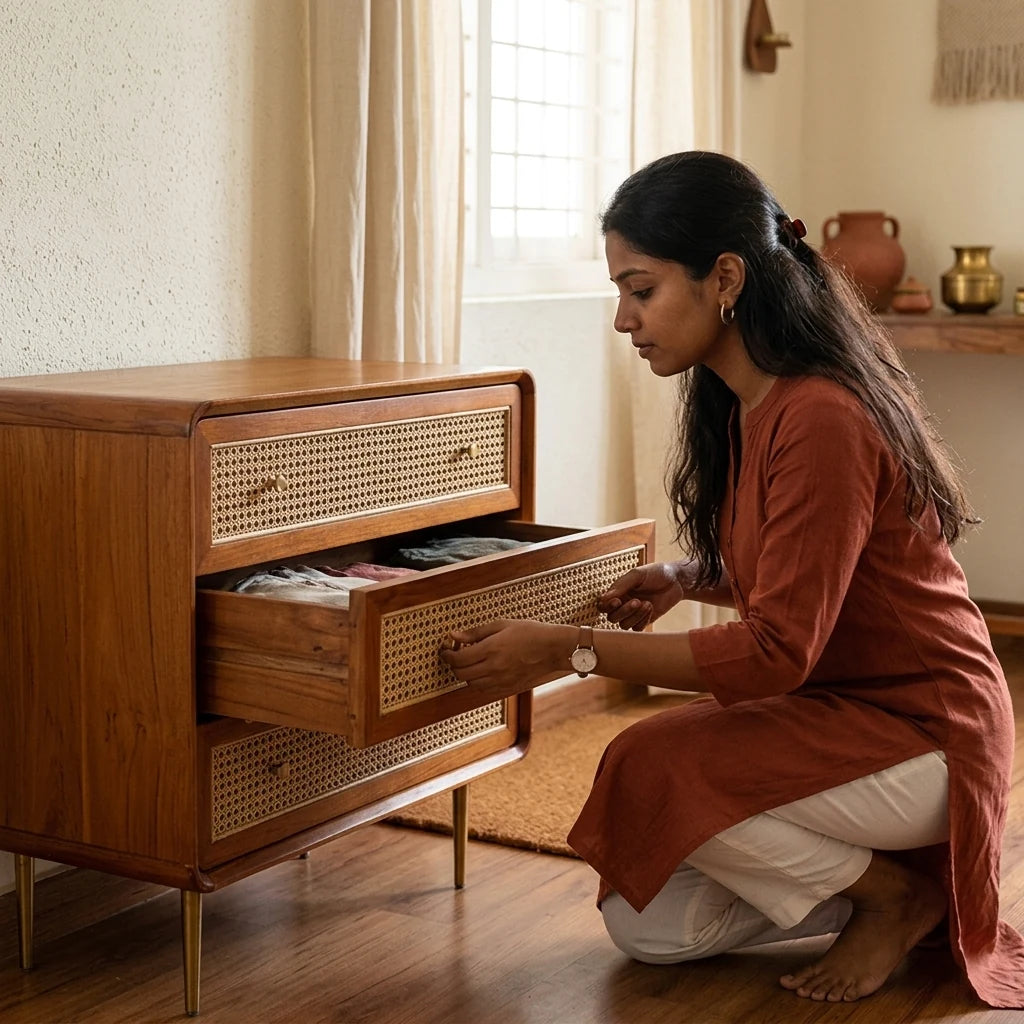 Fernora - Rattan Drawers — in use