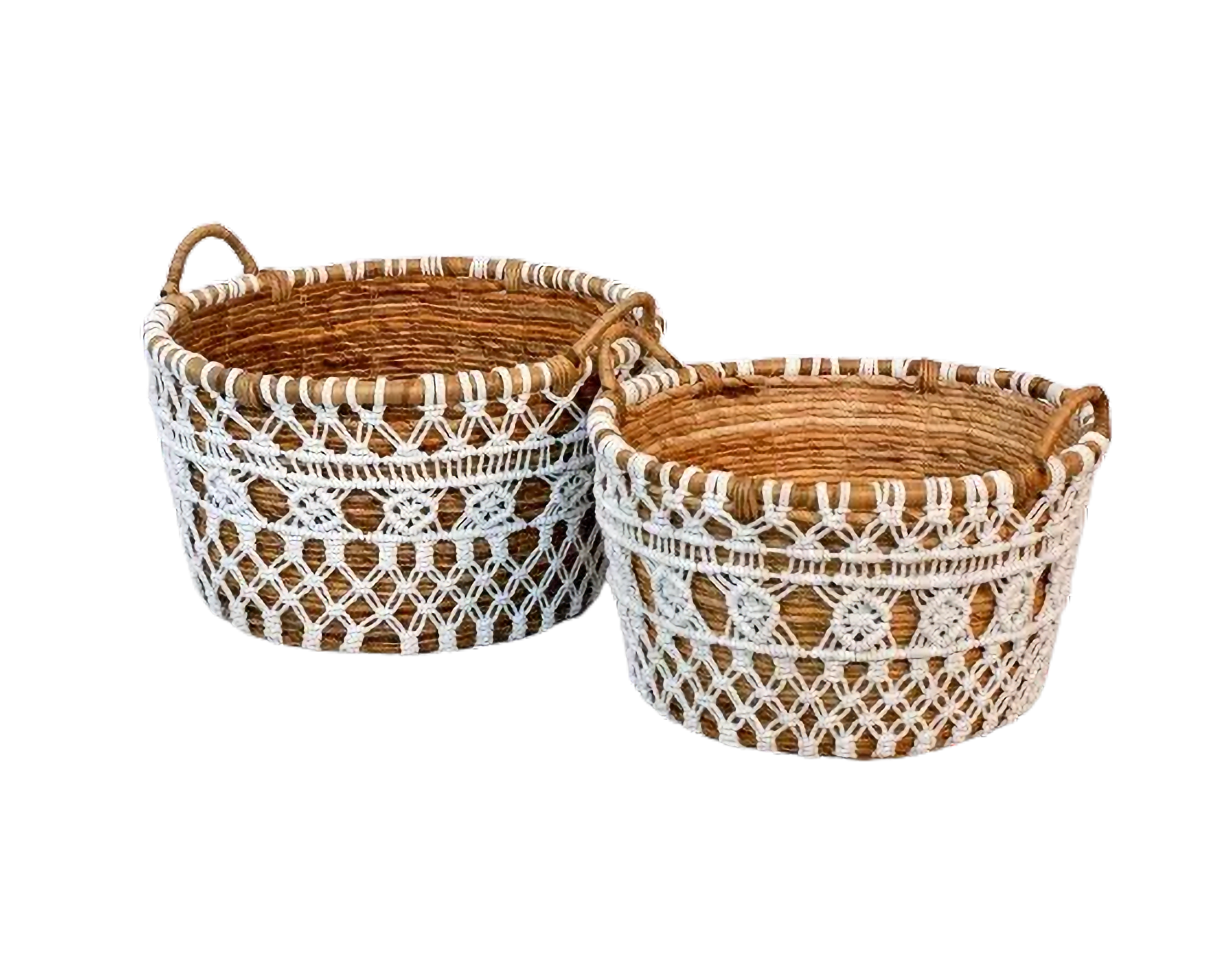 Eco-friendly Basket - Banana Fiber Mix Macrame - Set Of 2