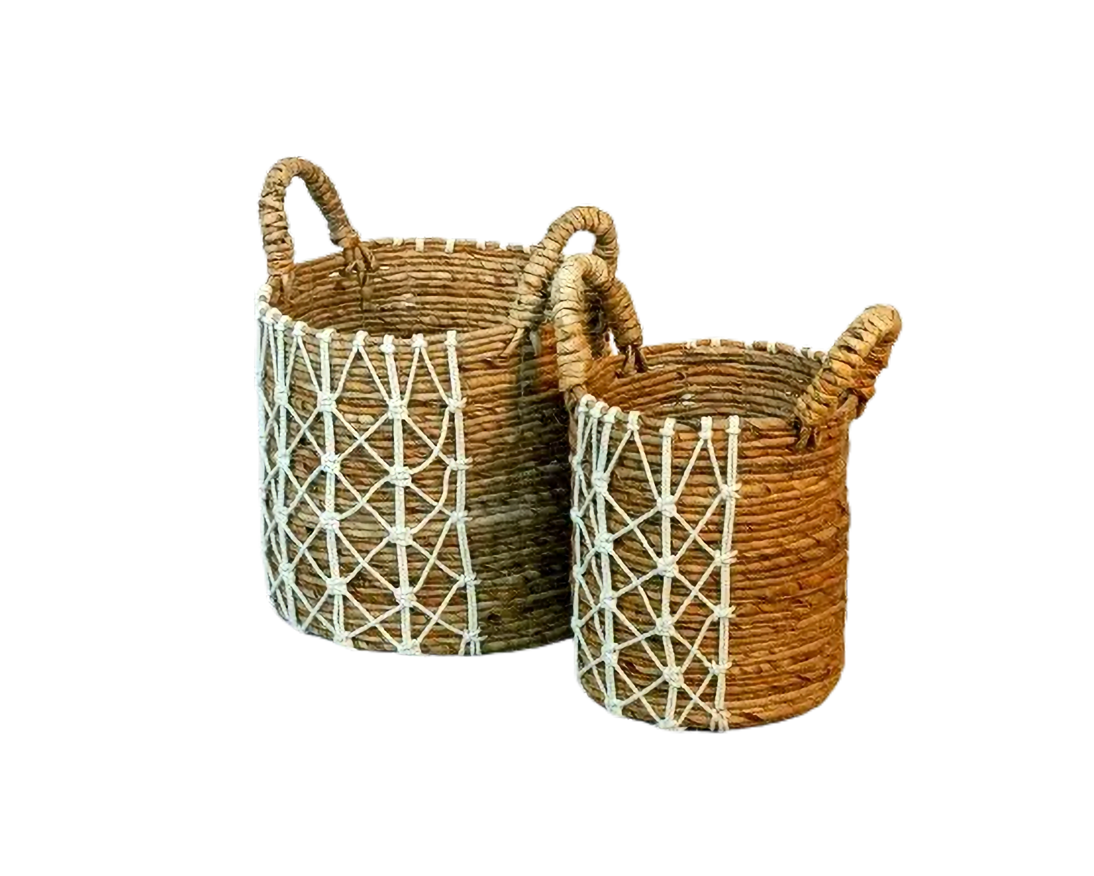 Eco-friendly Basket - Banana Fiber Mix Macrame - Set Of 2