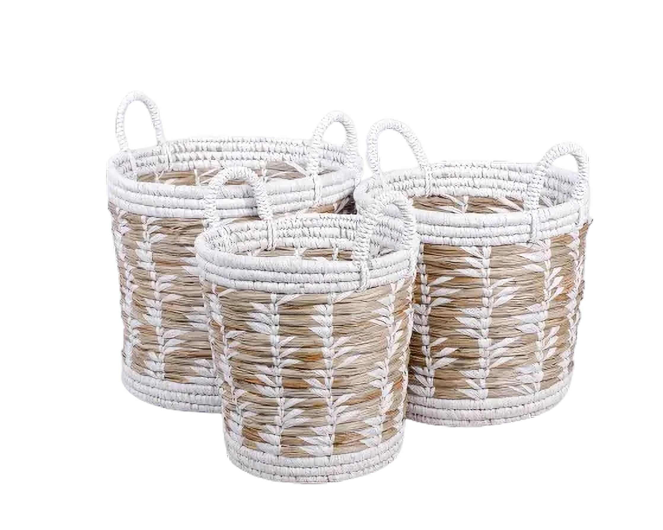 Eco-friendly Basket - Water Reed Mix Rafia - Set Of 3