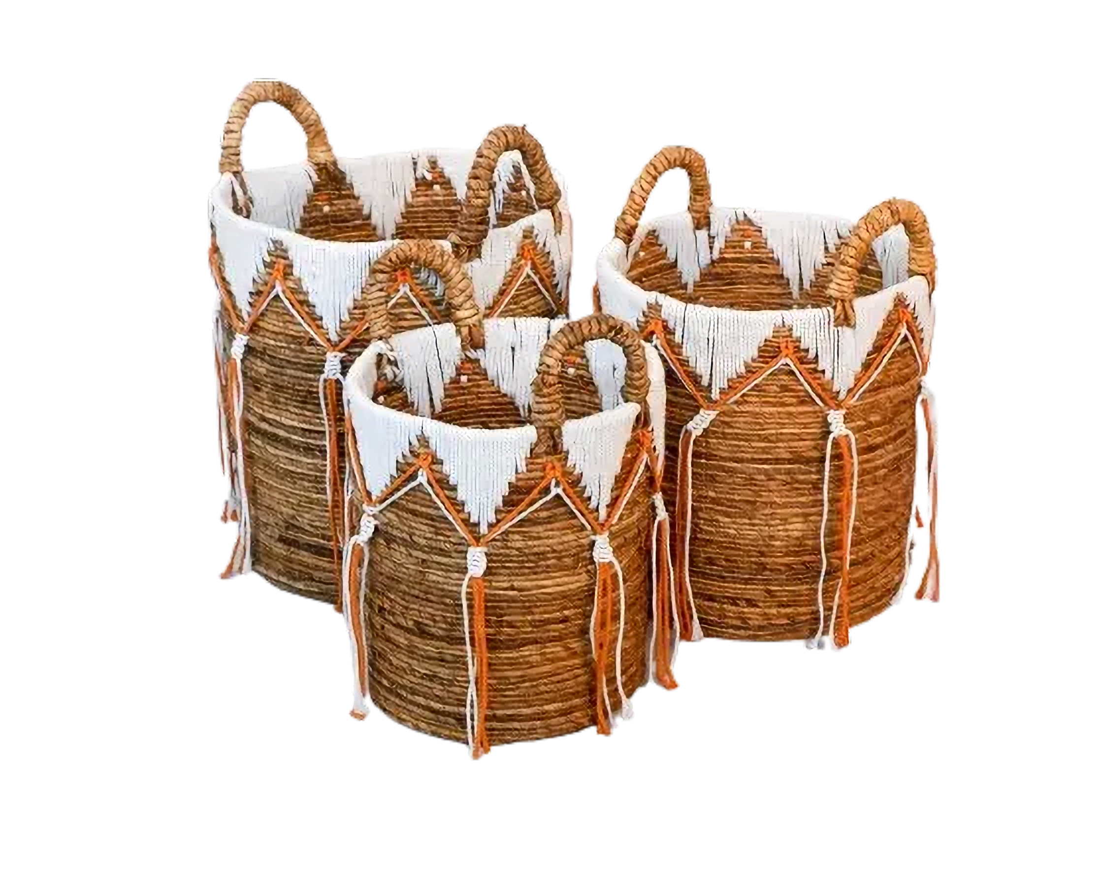 Eco-friendly Basket - Banana Fiber Mix Macrame - Set Of 3