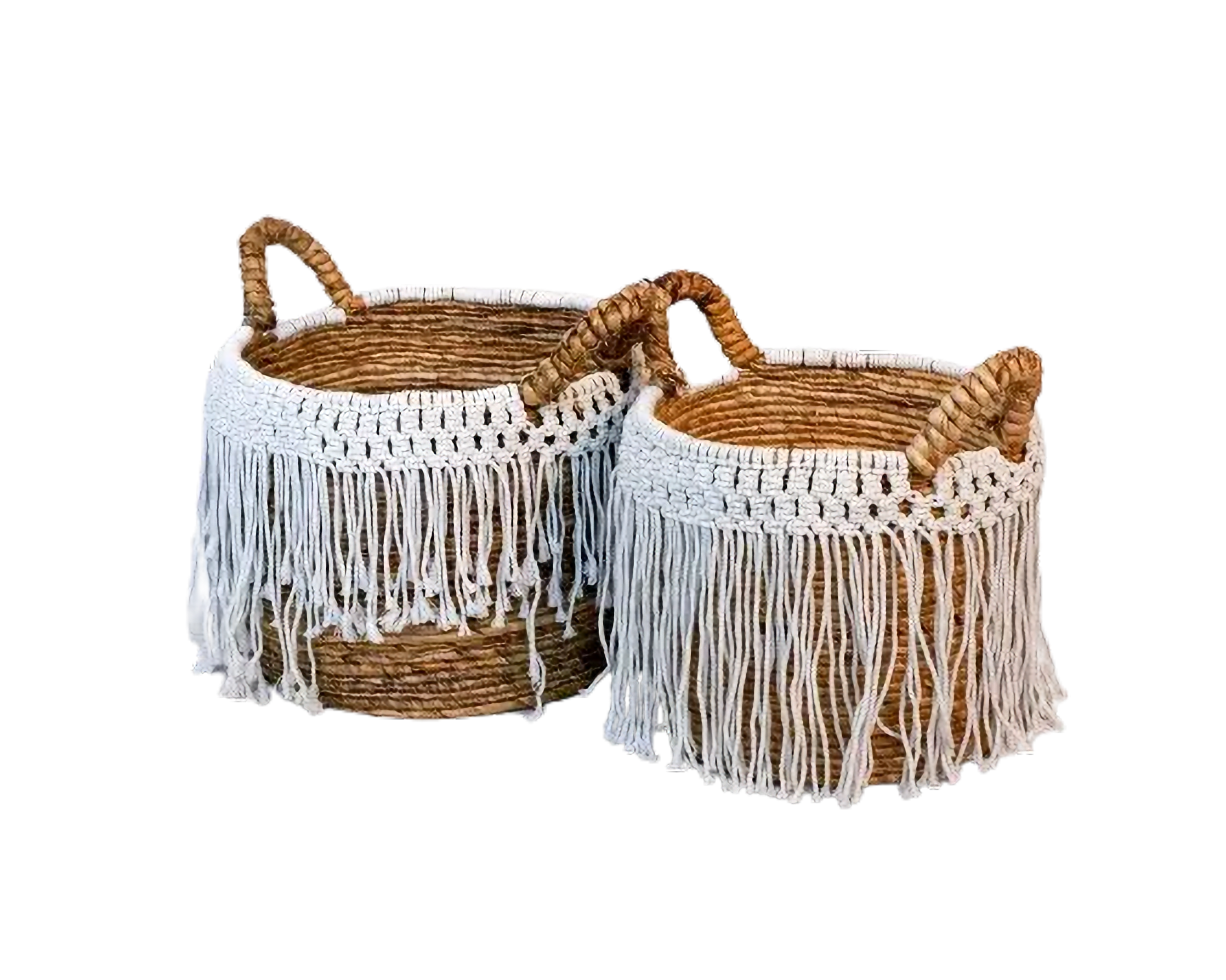 Eco-friendly Basket - Banana Fiber Mix Macrame - Set Of 2