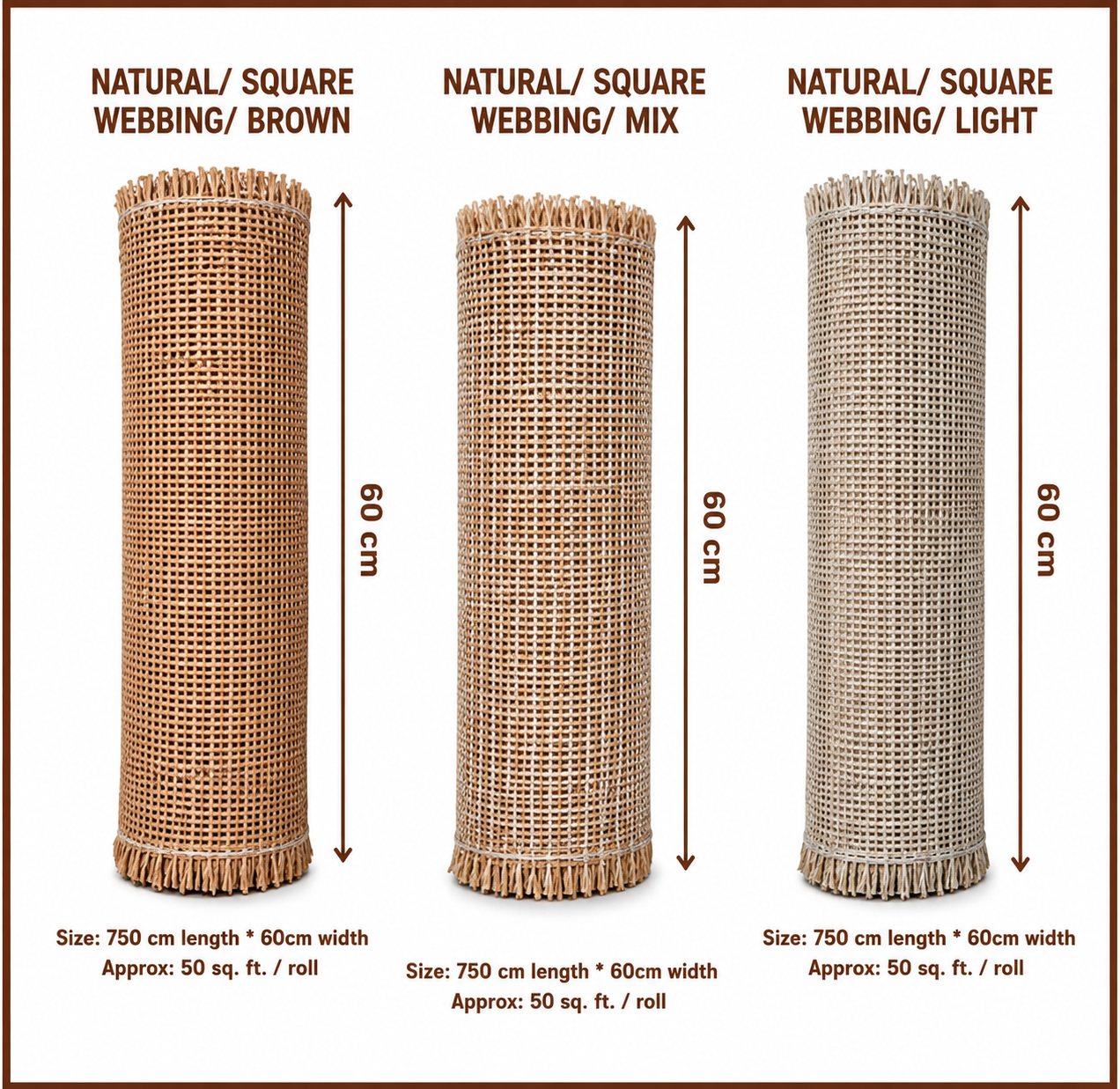 Rattan Roll - Natural - Square Webbing