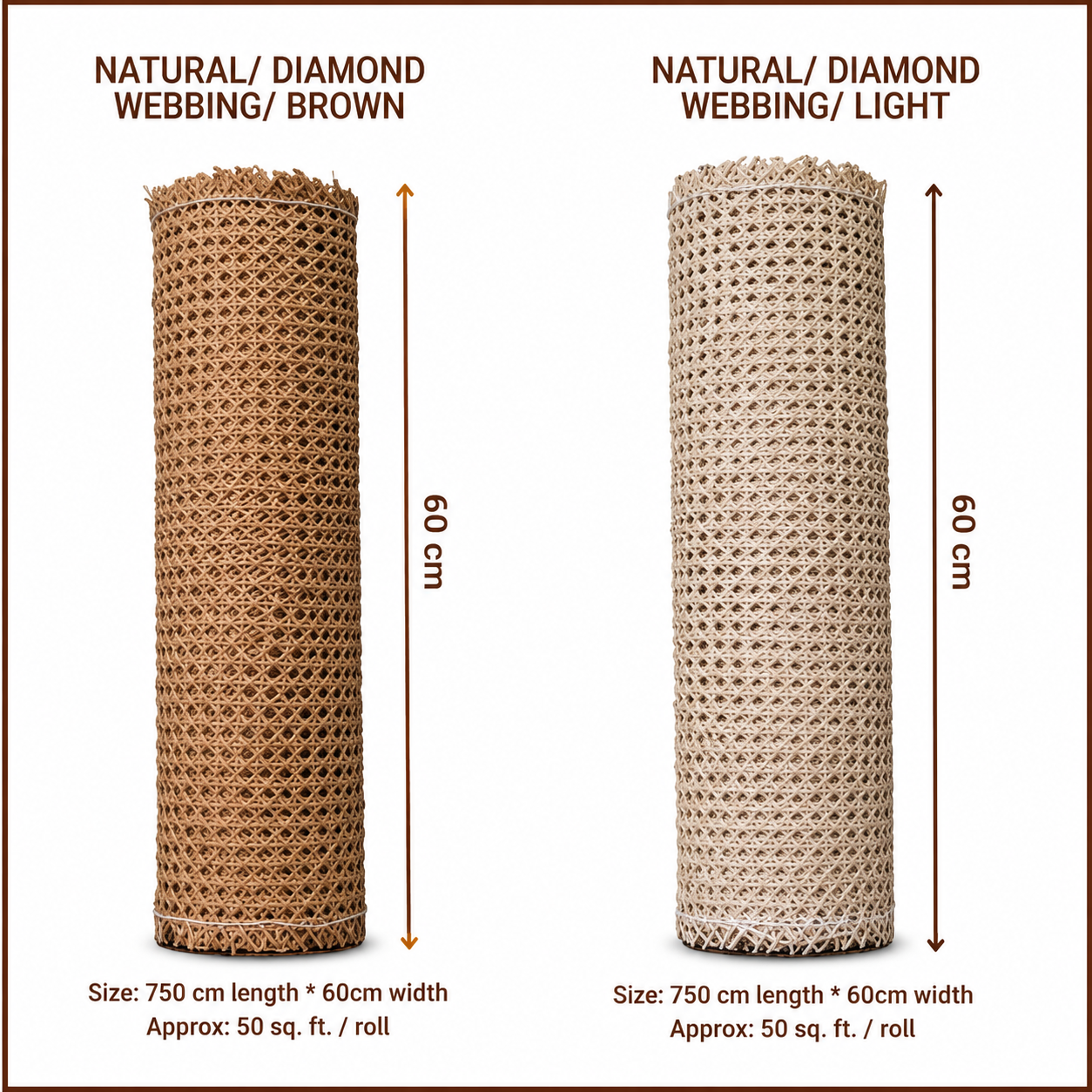 Rattan Roll - Natural - Diamond Webbing